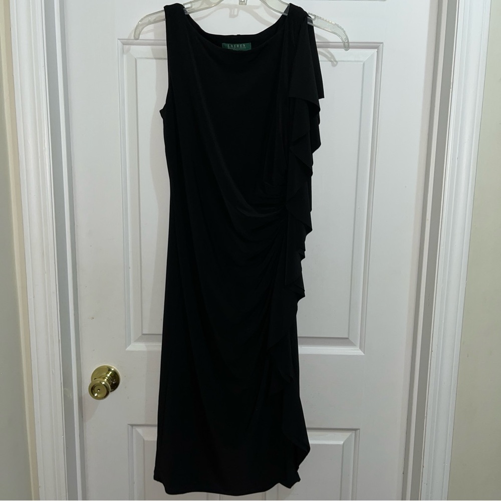 LAUREN RalphLauren Black Sleeveless Dress sz Women 4 elegant side cinched draped
